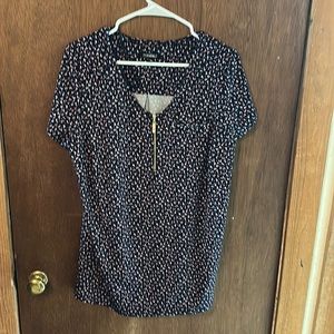Roz & Ali Navy Blue Floral Print Short Sleeve Shirt Women's Size X-Large XL